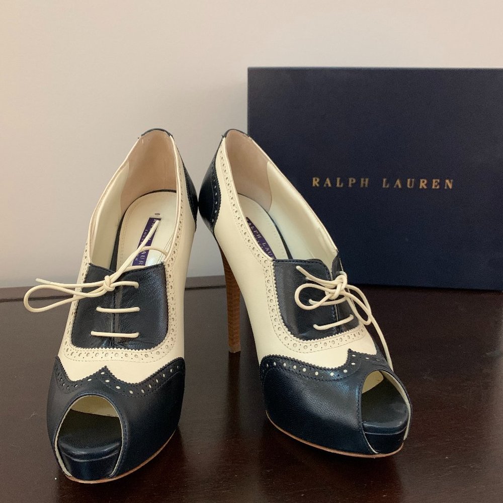 Ralph Lauren purple label open toe lace up heels